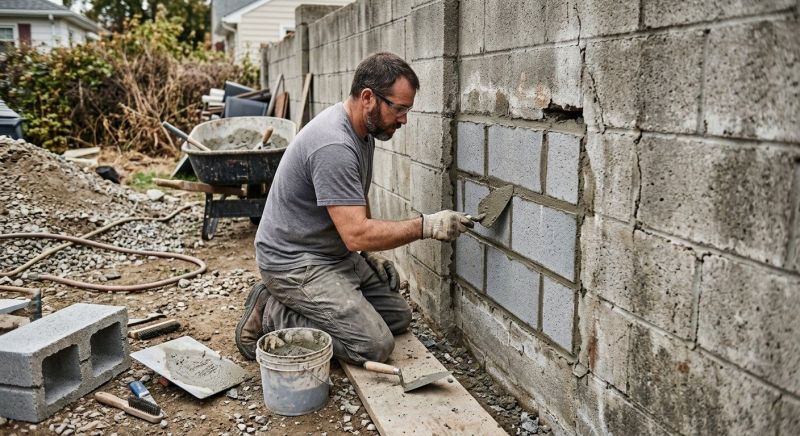 Cinder Block Wall Repair in Union City, GA